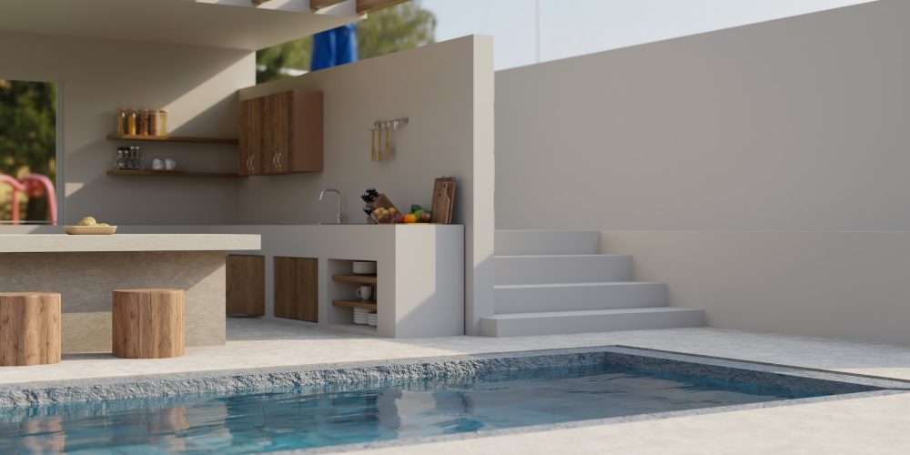 Beautiful pool villa with swimming pool, outdoor kitchen cooking space with kitchen appliances